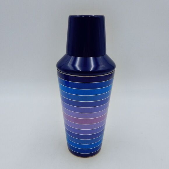 Jonathan Adler SCALA 18 oz Aluminum Blue Striped Cocktail Shaker Jigger NIB - Picture 2 of 10